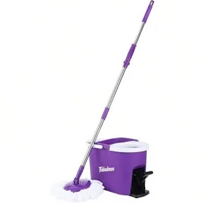 fabuloso spin mop and bucket, hands-free wringing spin bucket | machine washable and replaceable microfiber mop head, adjustable mop pole length | clean your floors with ease,purple