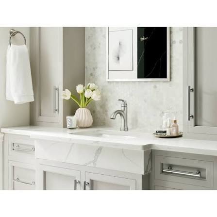 moen wellton spot resist brushed nickel one hole single-handle bathroom faucet with optional deck plate and drain assembly, 84980srn
