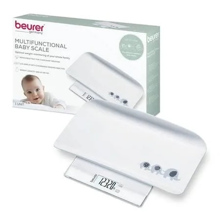 beurer by82 multifunctional baby scale for infants, pets, kids, & adults up to 396lbs, measures in 4 units with backlit digital display & hold function for accuracy, animal scale for cats and dogs