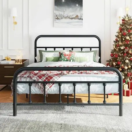 shintenchi full size bed frame with headboard and footboard, full metal bed frame mattress foundation with under bed storage, steel slats, no box spring needed, noise free