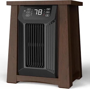 shinic oscillating quartz infrared heaters for indoor use large room, 20 inch, luxury insulated wooden cabinet, 1500w electric heater with remote control, timer, filter, charging ports, walnut