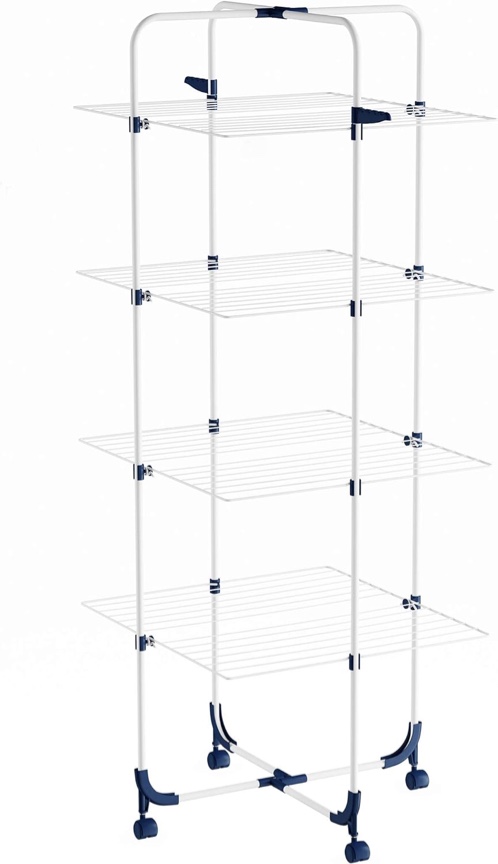 lavish home clothes drying rack - 4-tiered laundry station with collapsible shelves and wheels for sorting and air-drying garment pieces (white)