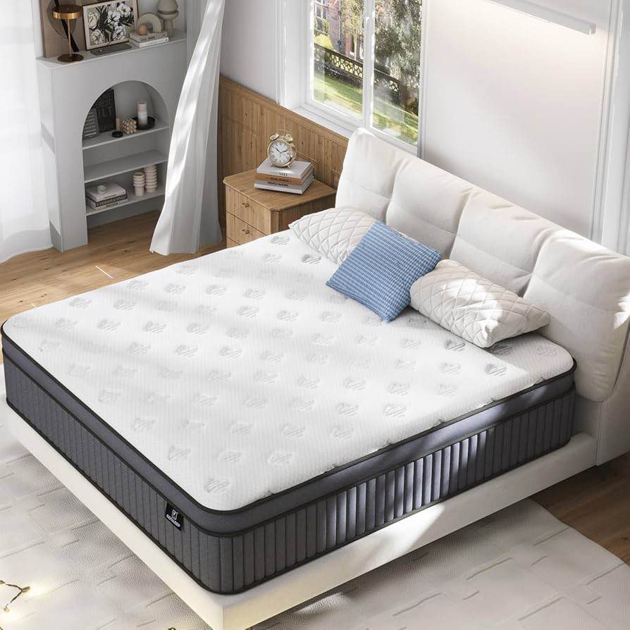 EEN EEN SLEEP 12 Inch Firm King Size Mattress [Upgraded] King Hybrid Mattresses in A Box with Gel Memory Foam & Pocket Springs, Strong Edge Support, Pressure Relief, CertiPUR-US