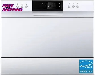 COMFEE Countertop Dishwasher, Energy Star Portable Dishwasher, 6 Place Settings, Mini Dishwasher with 8 Washing Programs, Speed, Baby-Care, ECO& Glass, Dish Washer for Dorm, RV& Apartment, White 