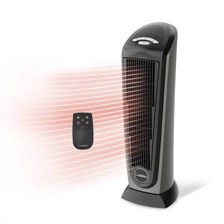 Lasko - Portable Ceramic Tower Space Heater with Remote Control - Black/Silver