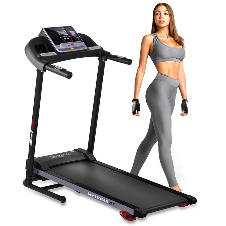 SereneLife Electric Folding Treadmill Exercise Machine - Smart Compact Digital Fitness Treadmill Workout Trainer w/Bluetooth App Sync, Manual Incline Adjustment, for Walking, Running, Gym