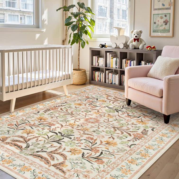 Kaldi Kaldi Oriental 8 ft x 10 ft Botanical Floral Machine Washable Area Rug with Non-Slip Backing for Living Room, Dining Room, Bedroom 