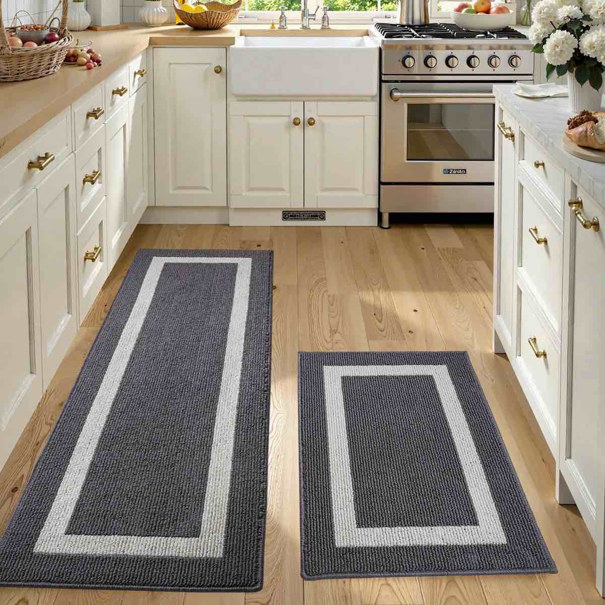 kitchen mats 2-piece non slip,absorbent dirt-resistant machine washable rug for laundry,entry
