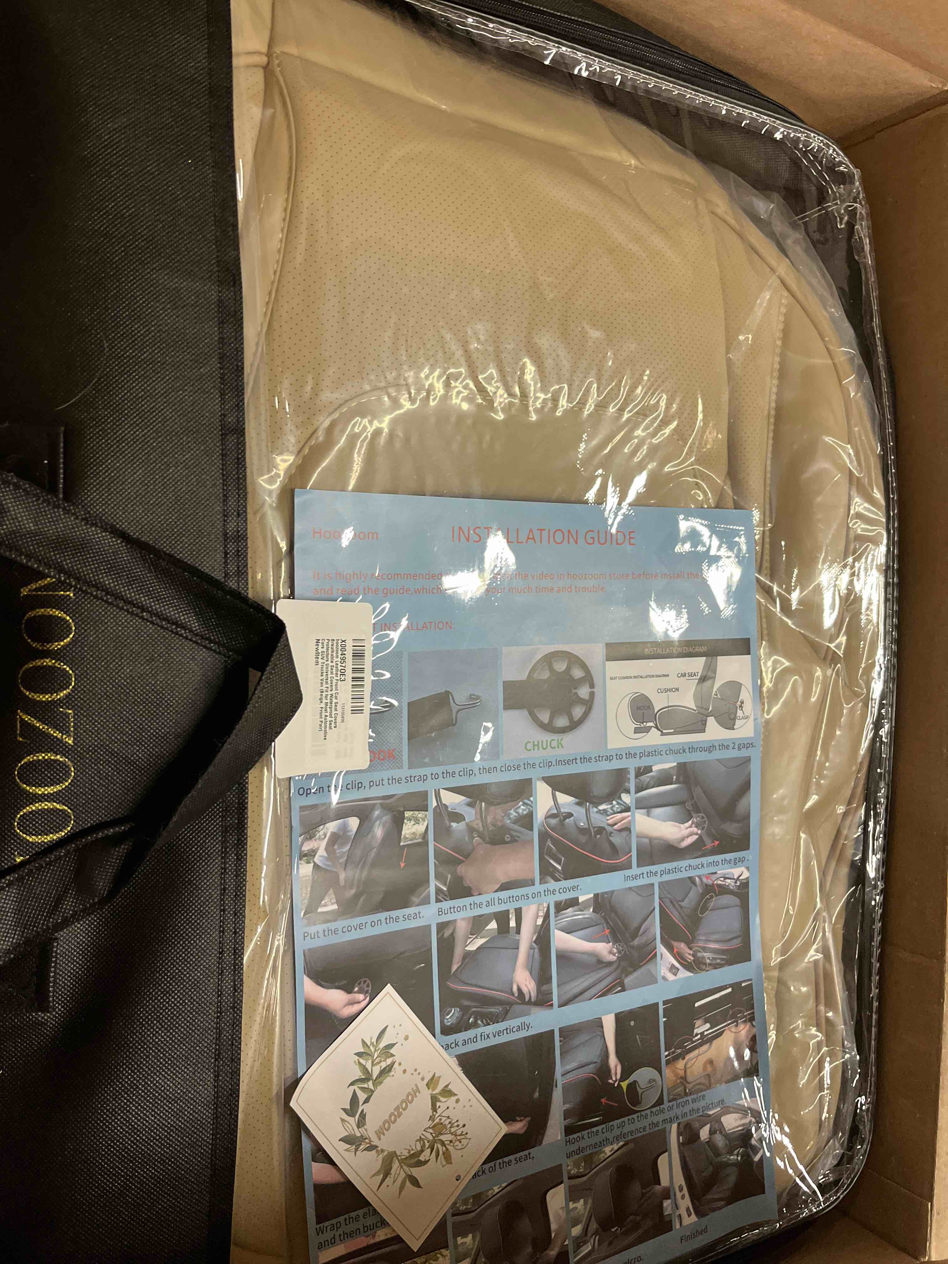 Condition photo showing New/Like New for Leather Front Car Seat Covers Breathable Seat Covers Waterproof Seat Protectors Universal Fit for Most Automotive Cars SUV Trucks Van (Beige, Front Pair)