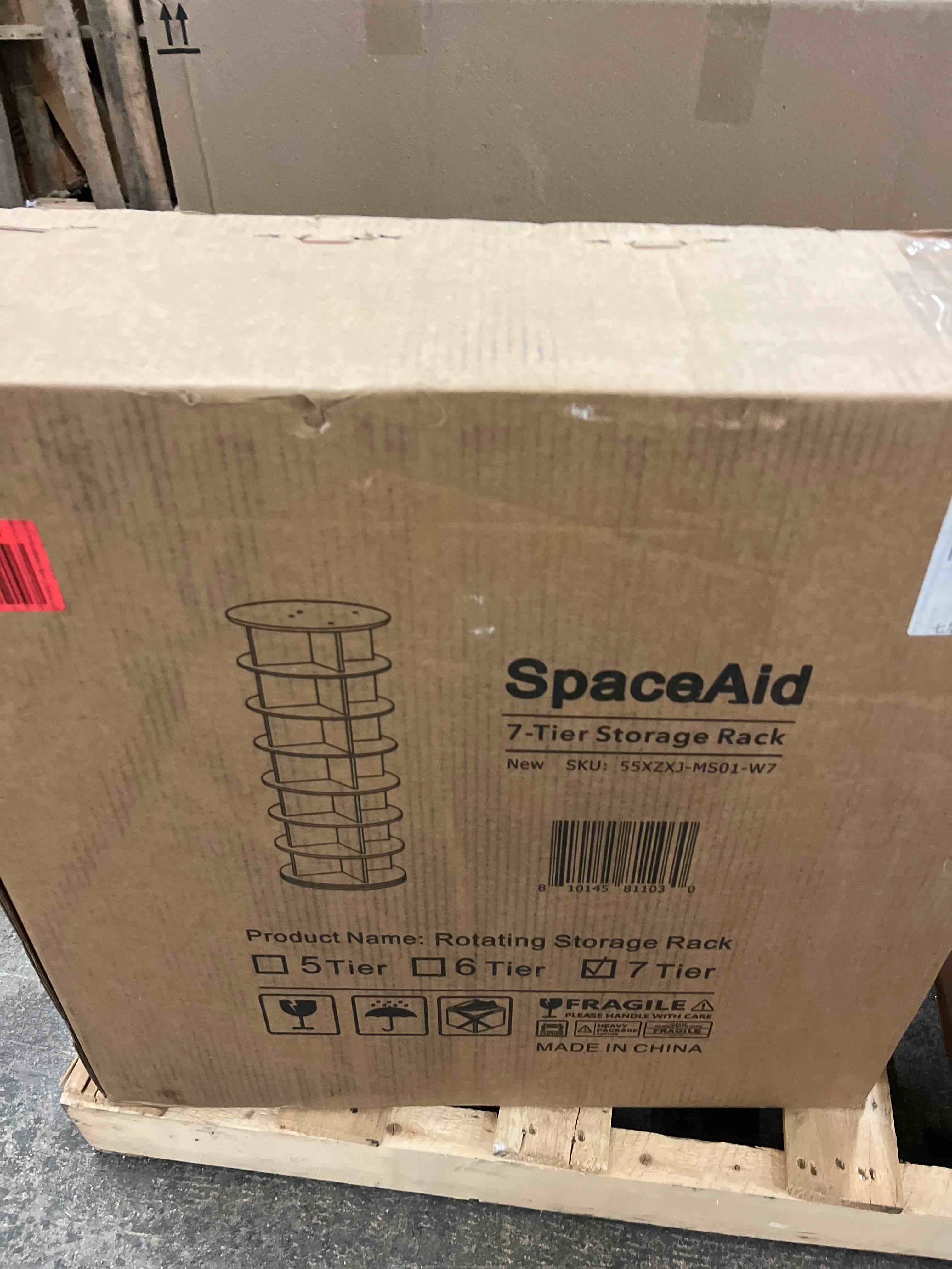 Condition photo showing New/Like New for SpaceAid Rotating Shoe Rack Tower 7 Tier  Display Lazy Susan  White  23.2 D x 23.2 W x 63 H