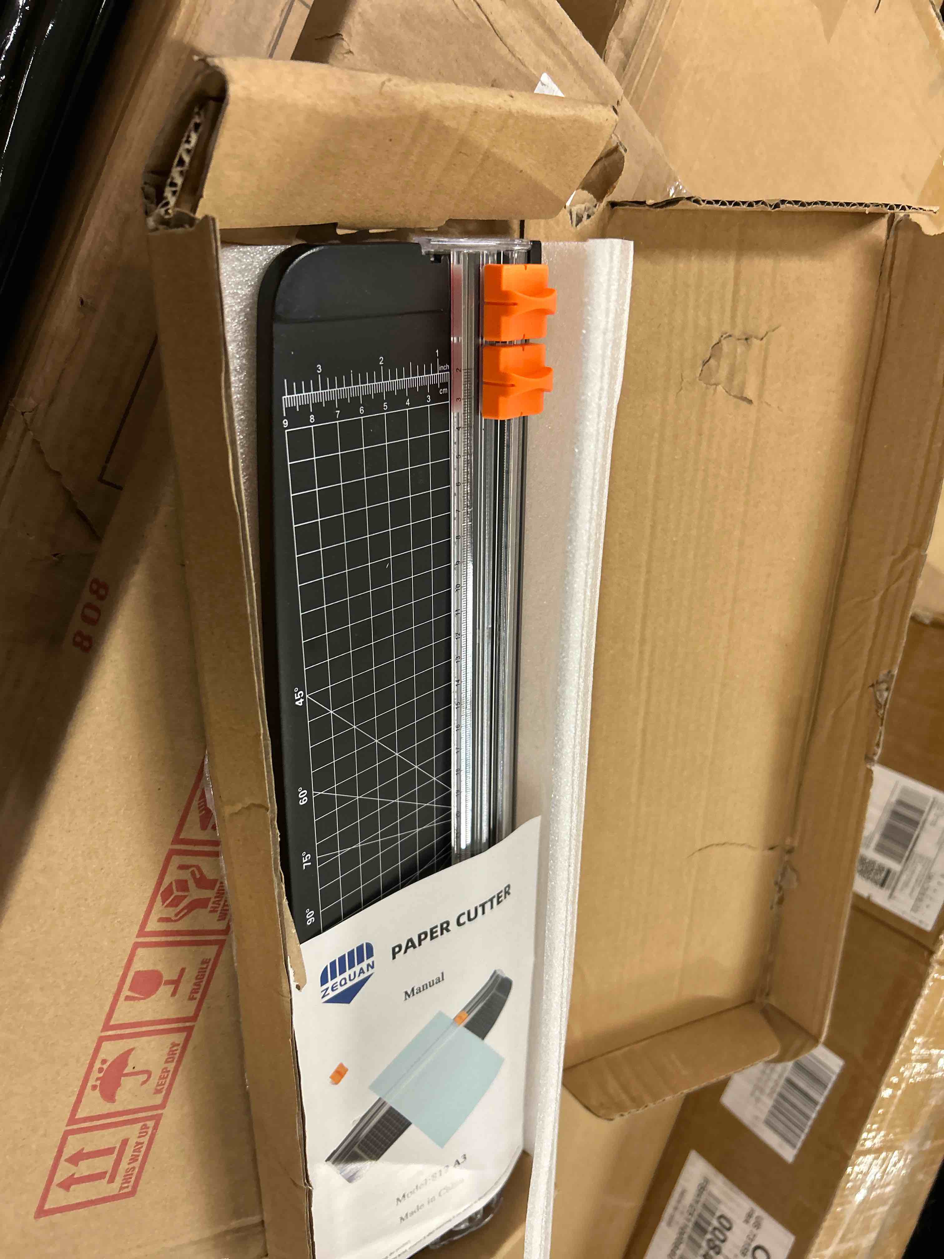 Condition photo showing New/Like New for ZEQUAN A3 Paper Cutter Slider Portable Trimmer - 18 Inch Paper Trimmer for Scrapbooking, Max. Cutting Length 16.5 Inch Craft Paper Cutter 10 Sheet Copy Paper Capacity