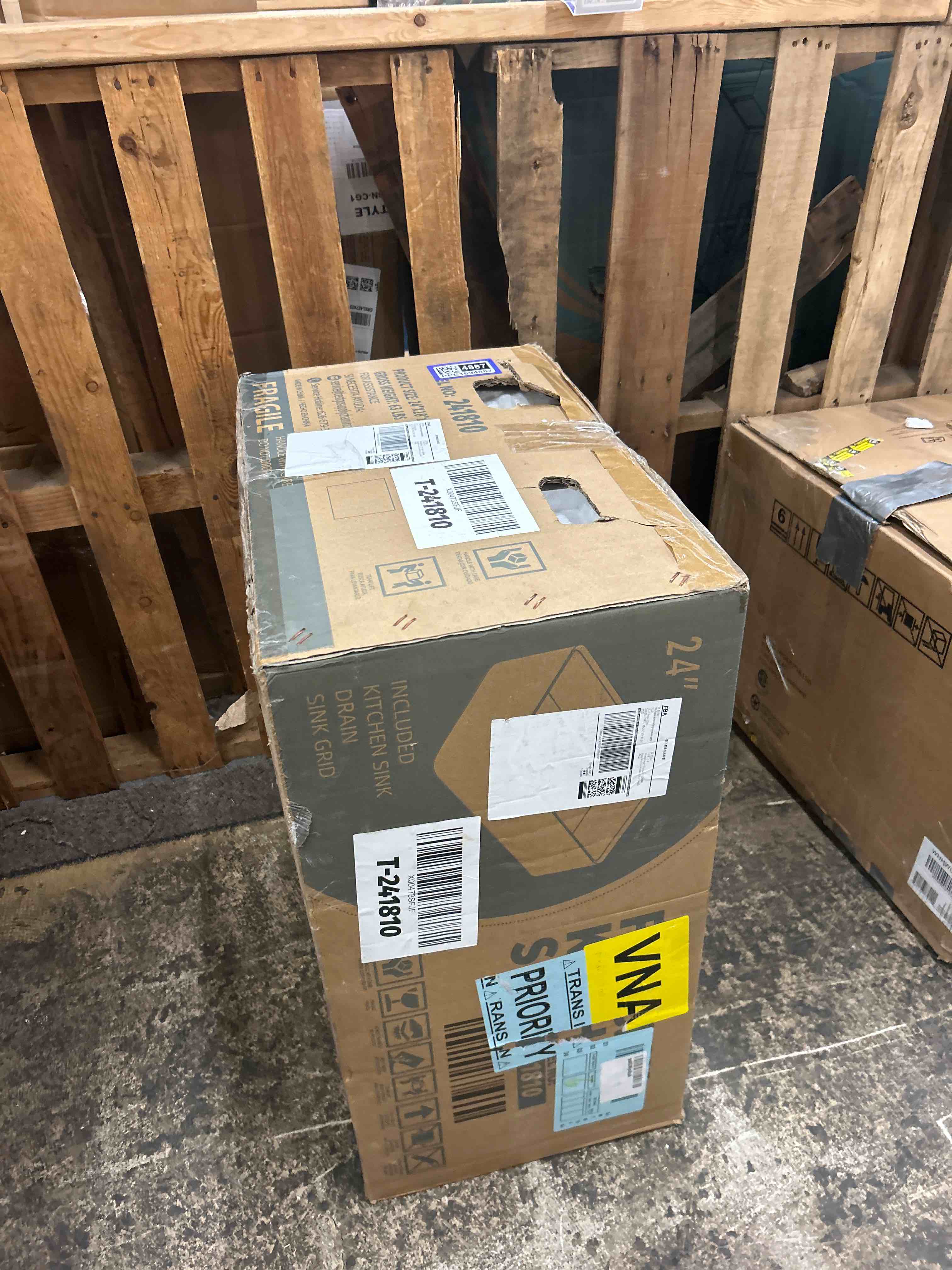 Condition photo showing New/Like New for TUKTUK White Farmhouse Sink 24 X18 inch Fireclay Farm House Apron Front Undermount Small Modern Kitchen Sink Single Bowl for Bar and RV Luxury Bottom Grid & Strainer