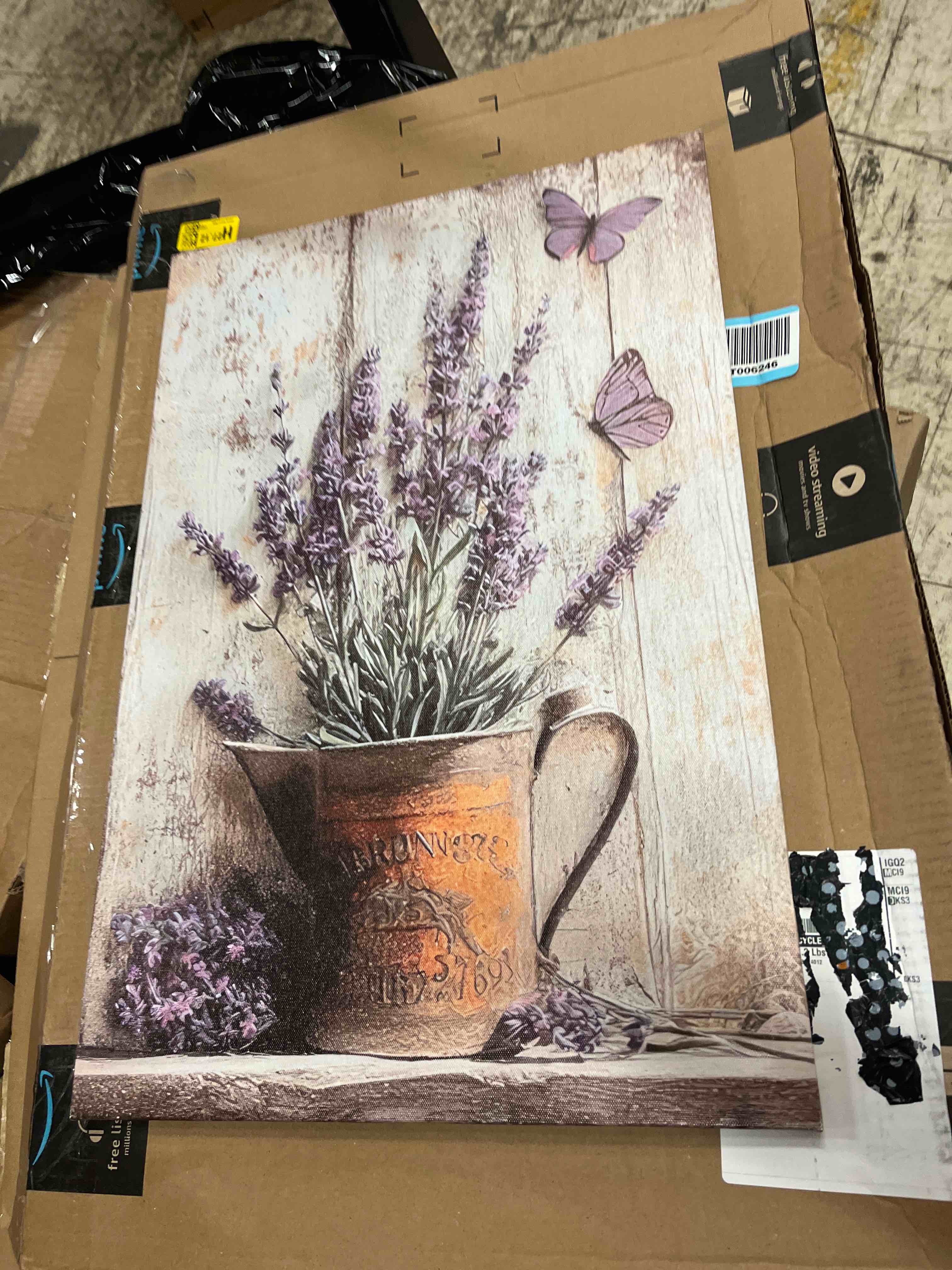 Condition photo showing Good Condition for SQHVFXWR Framed Vintage Lavender Flower Canvas Wall Art Modern Farmhouse Purple Butterflies on Pictures Prints Artwork Countryside Floral Art for Living Room Bedroom Bathroom Kitchen Decor 16x24in