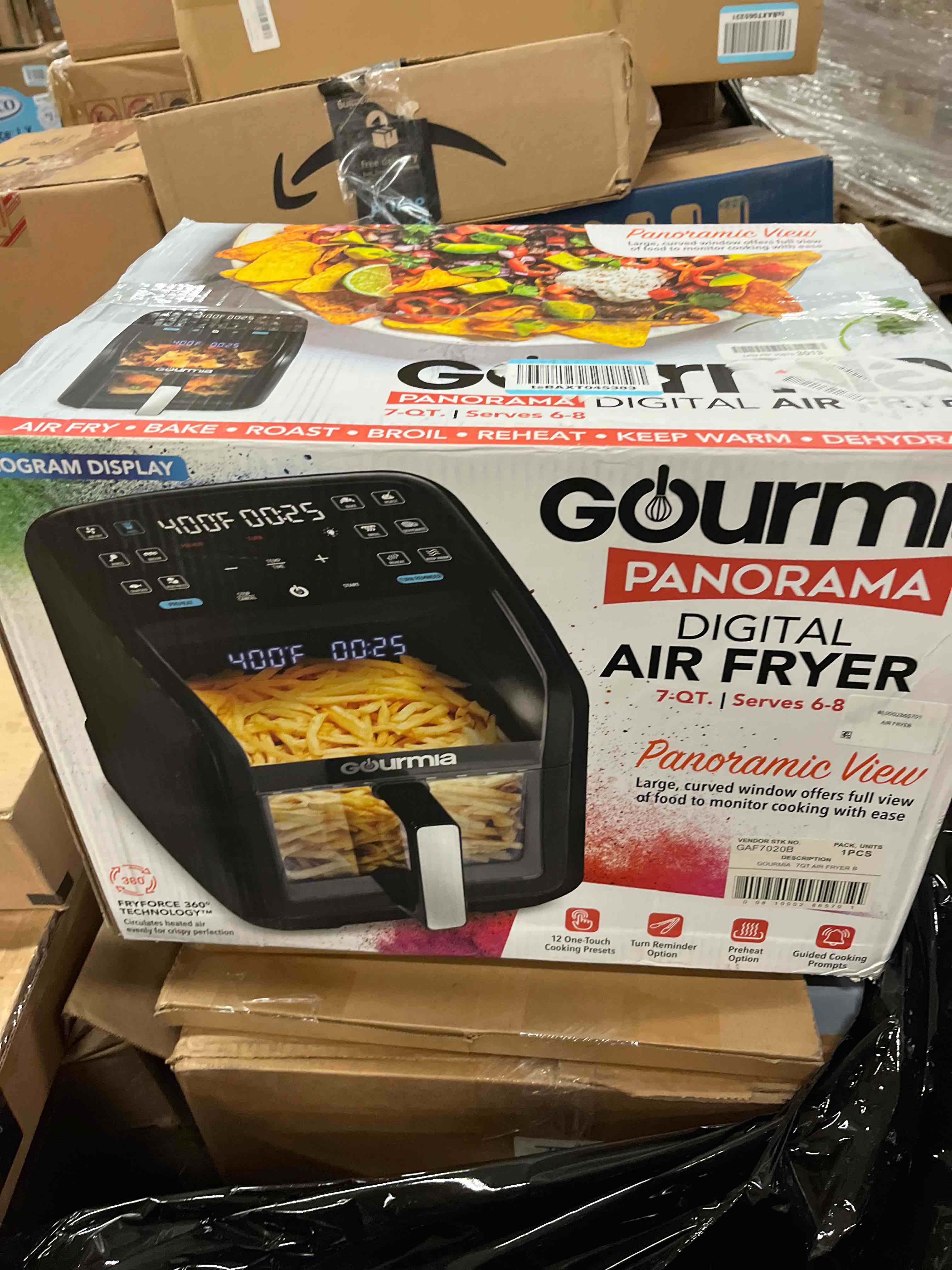 Condition photo showing New/Like New for Gourmia Panorama 7-QT Digital Air Fryer with Panoramic View Holographic Display & 12 Presets Black