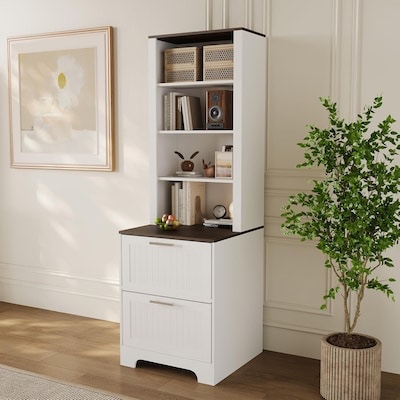 Garvee 72 inches Tall Bookshelf with 2 File Drawers Farmhouse Bookcase Storage