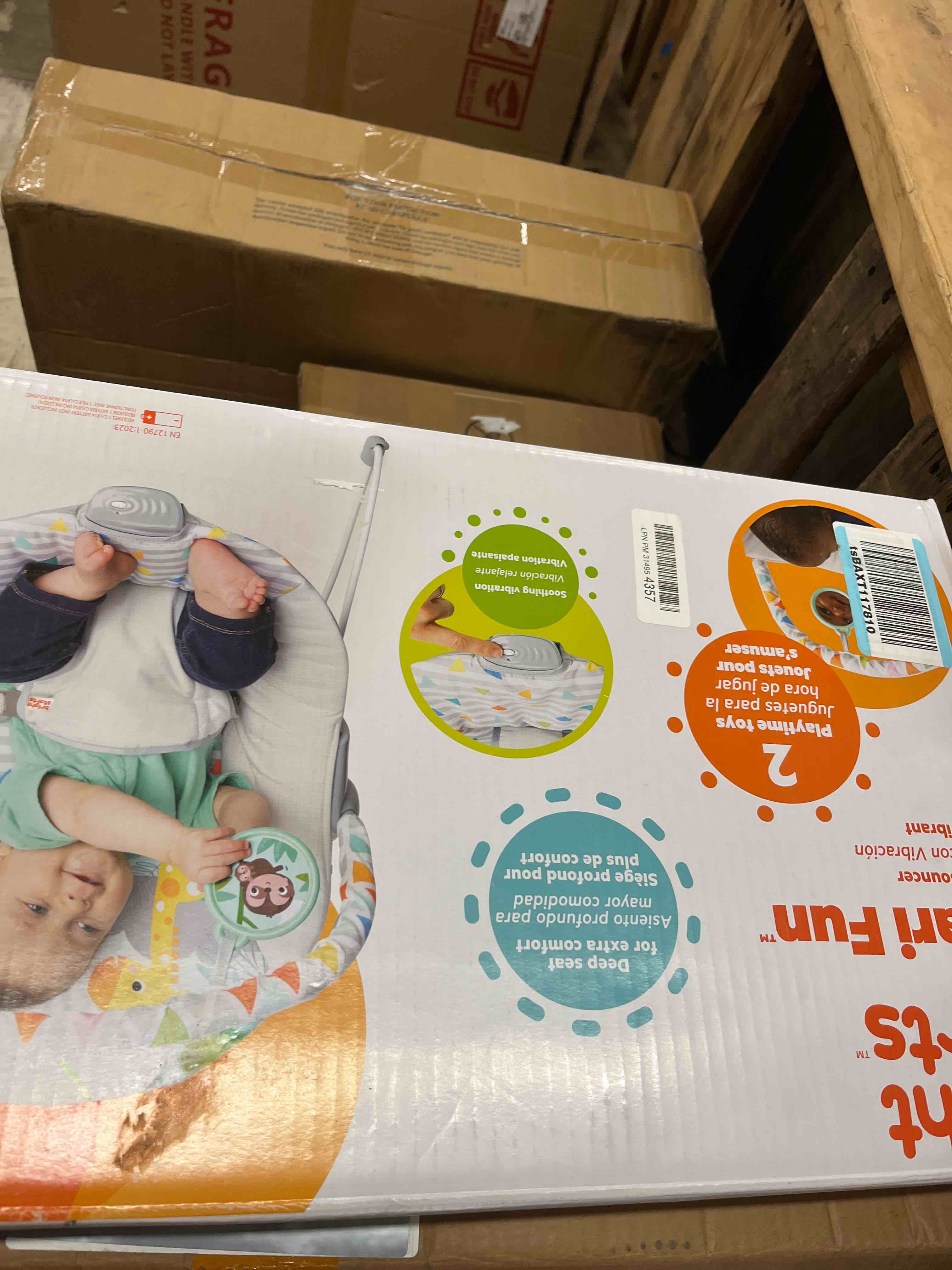 Condition photo showing New/Like New for Bright Starts Safari Fun Vibrating Baby Bouncer with Toy Bar