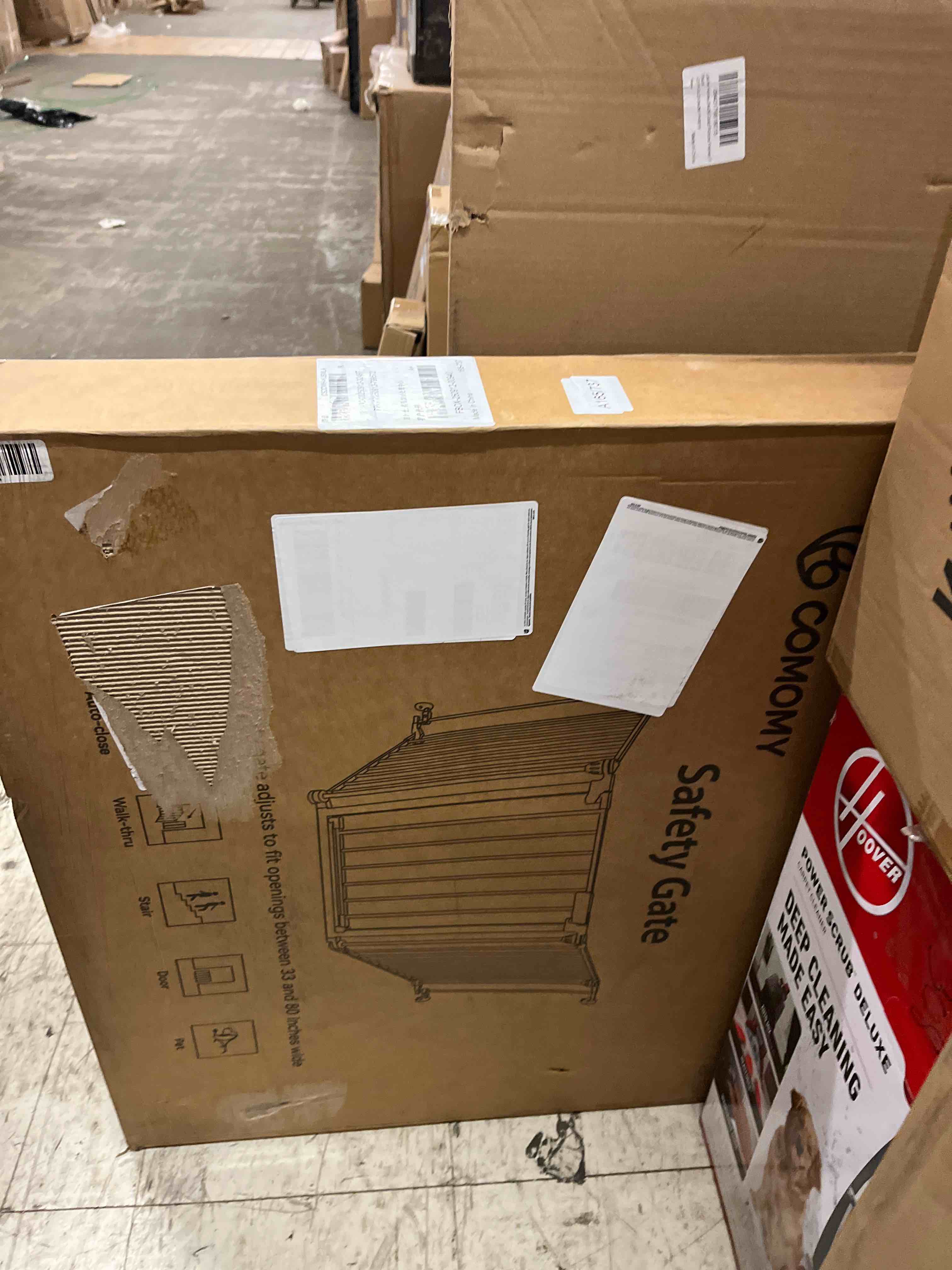 Condition photo showing New/Like New for COMOMY 36" Extra Tall Baby Gate for Stairs Doorways, Fits Openings 29.5" to 48.8" Wide, Auto Close Extra Wide Dog Gate for House, Pressure Mounted Easy Walk Through Pet Gate with Door, White