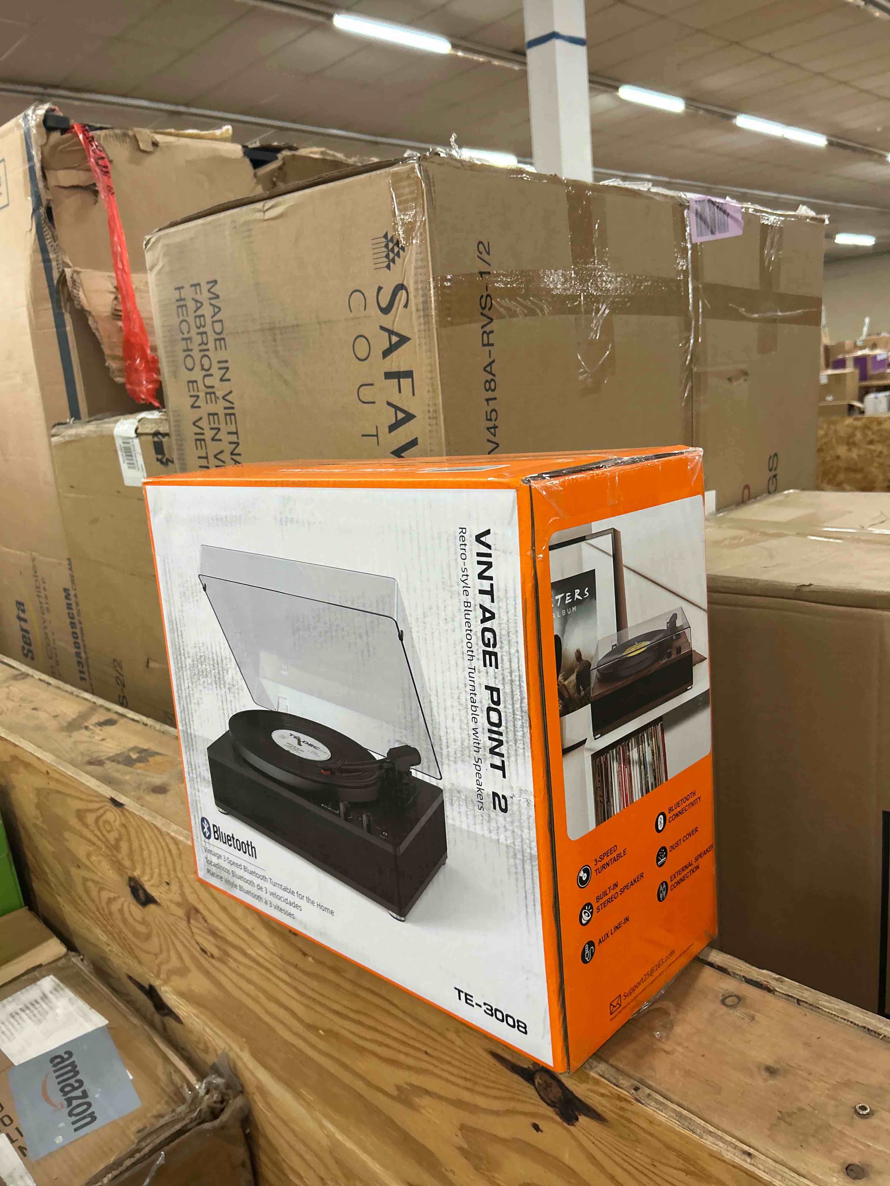 Condition photo showing New/Like New for 3-Speed Vinyl Record Player Sleek Bluetooth Turntable Full-Size Platter with Bluetooth Input/Output, Built-in Speakers, Counterweight & Auto-Stop with RCA/AUX Out, Tan