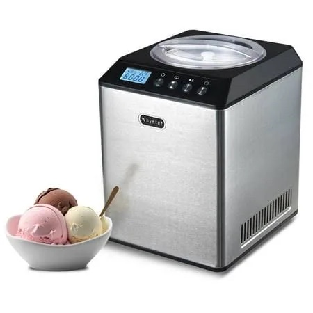 Condition photo showing New/Like New for Whynter Ice Cream Maker Machine Automatic 2.1 Qt. upright with Built-in Compressor, LCD Digital Display & Timer, No Pre-Freezing, ICM-201SB, Stainless Steel