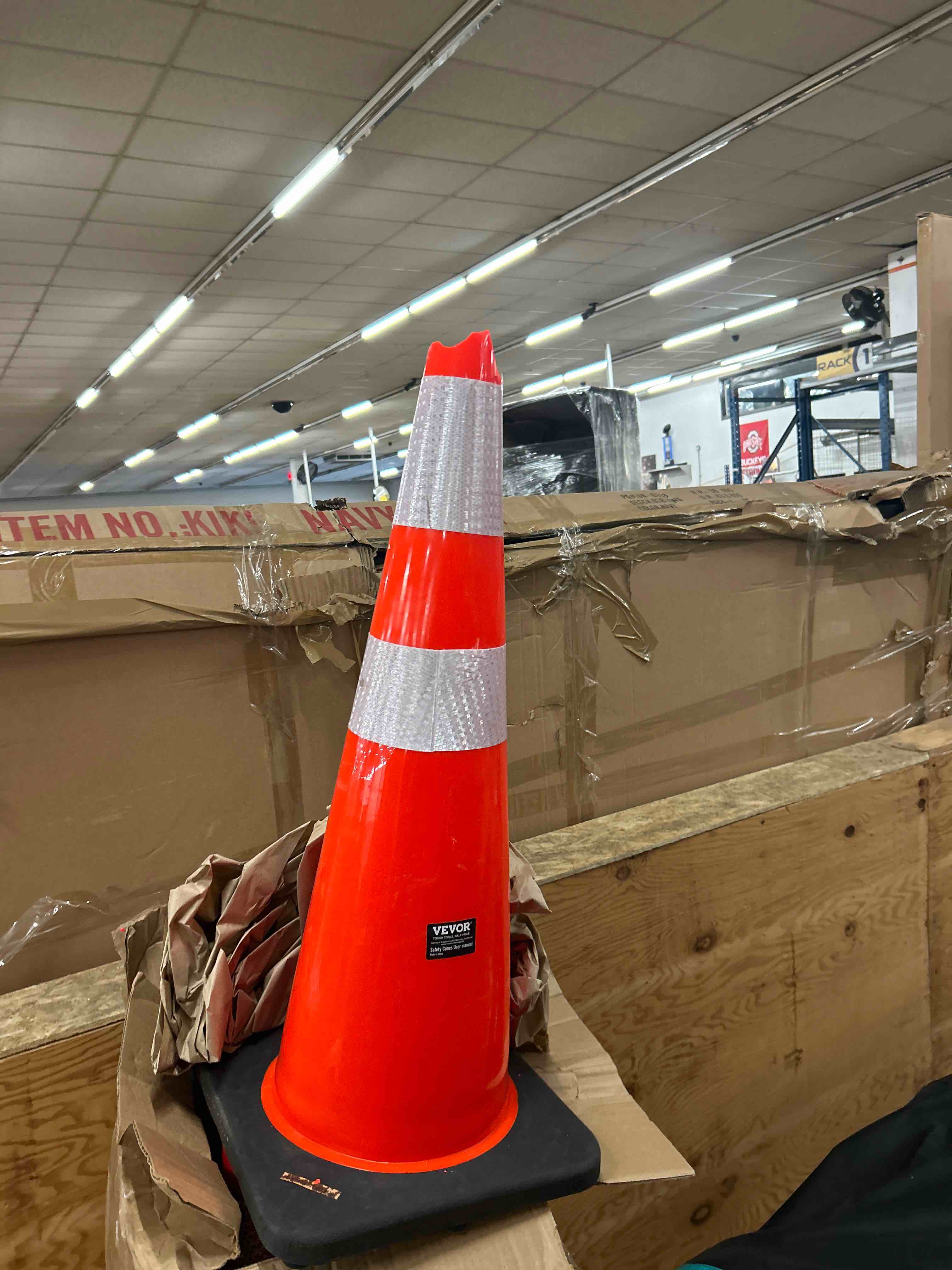 Condition photo showing Good Condition for (1 with broken tip THe Other 5 New) VEVOR Safety Cones, 6 Pack 36" Traffic Cones, PVC Orange Construction Cones with Reflective Collars and Black Weighted Base, for Traffic Control, Driveway Road Parking and School Improvement