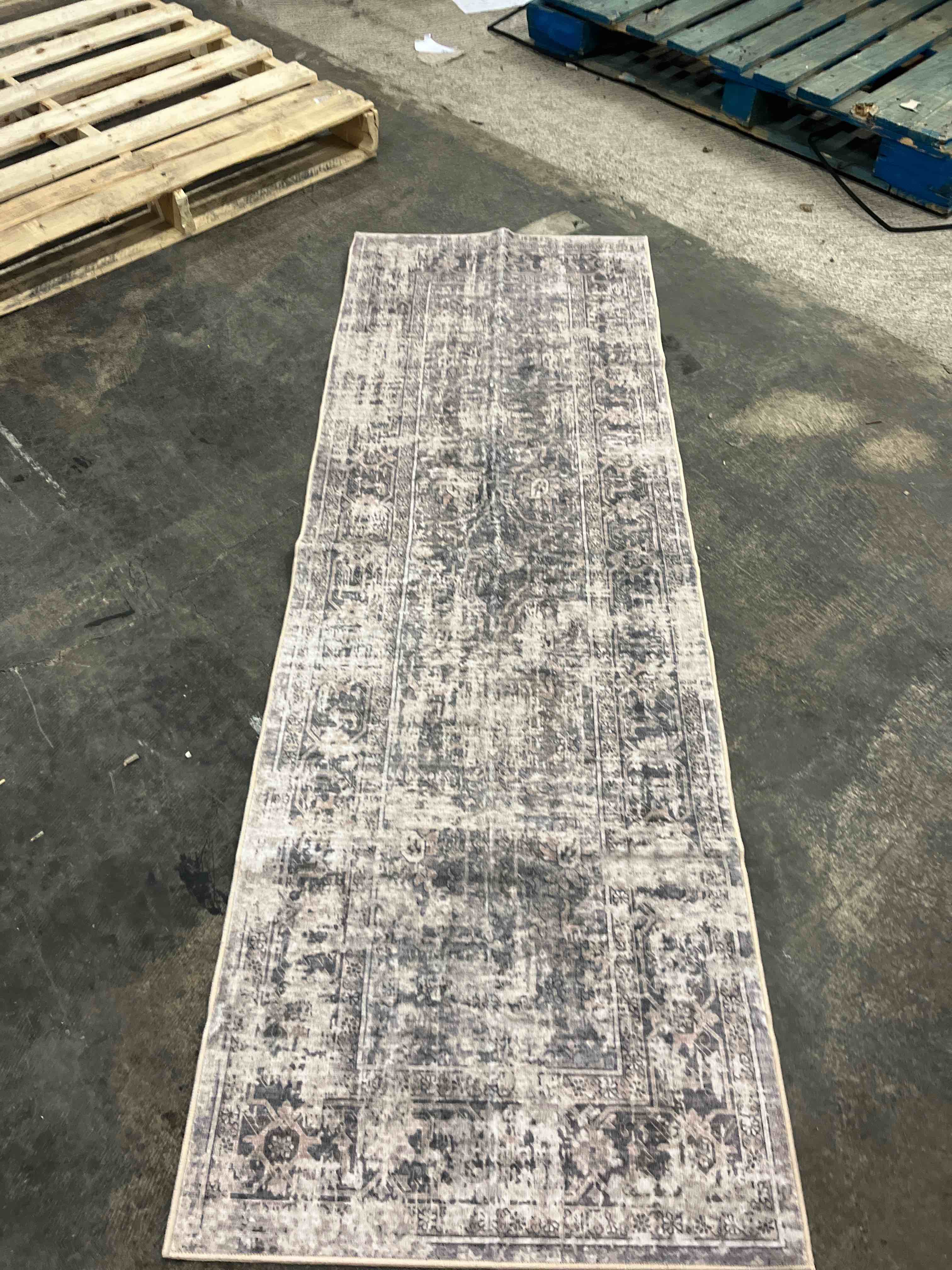 Condition photo showing Good Condition for (2’x6’) Runner Rug Washable Non Slip Vintage Area Rugs for Hallway Bedroom Living Room Kitchen Soft Floor Runner for Indoor Home Decor Stain Resistant & Low Pile Laundry Room Carpet Faux Wool Brown