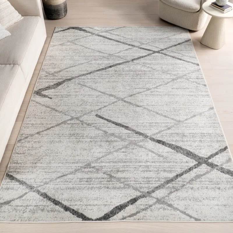 Condition photo showing New/Like New for Amii Abstract Stripe Contemporary Ivory/Gray/Charcoal Area Rug ( 4 x 6 Foot)