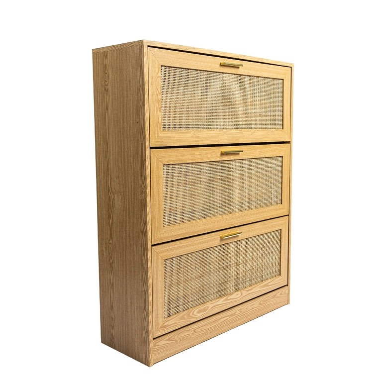 Condition photo showing New/Like New for Loft & Luv Rattan 3-Tier Shoe Cabinet, Natural