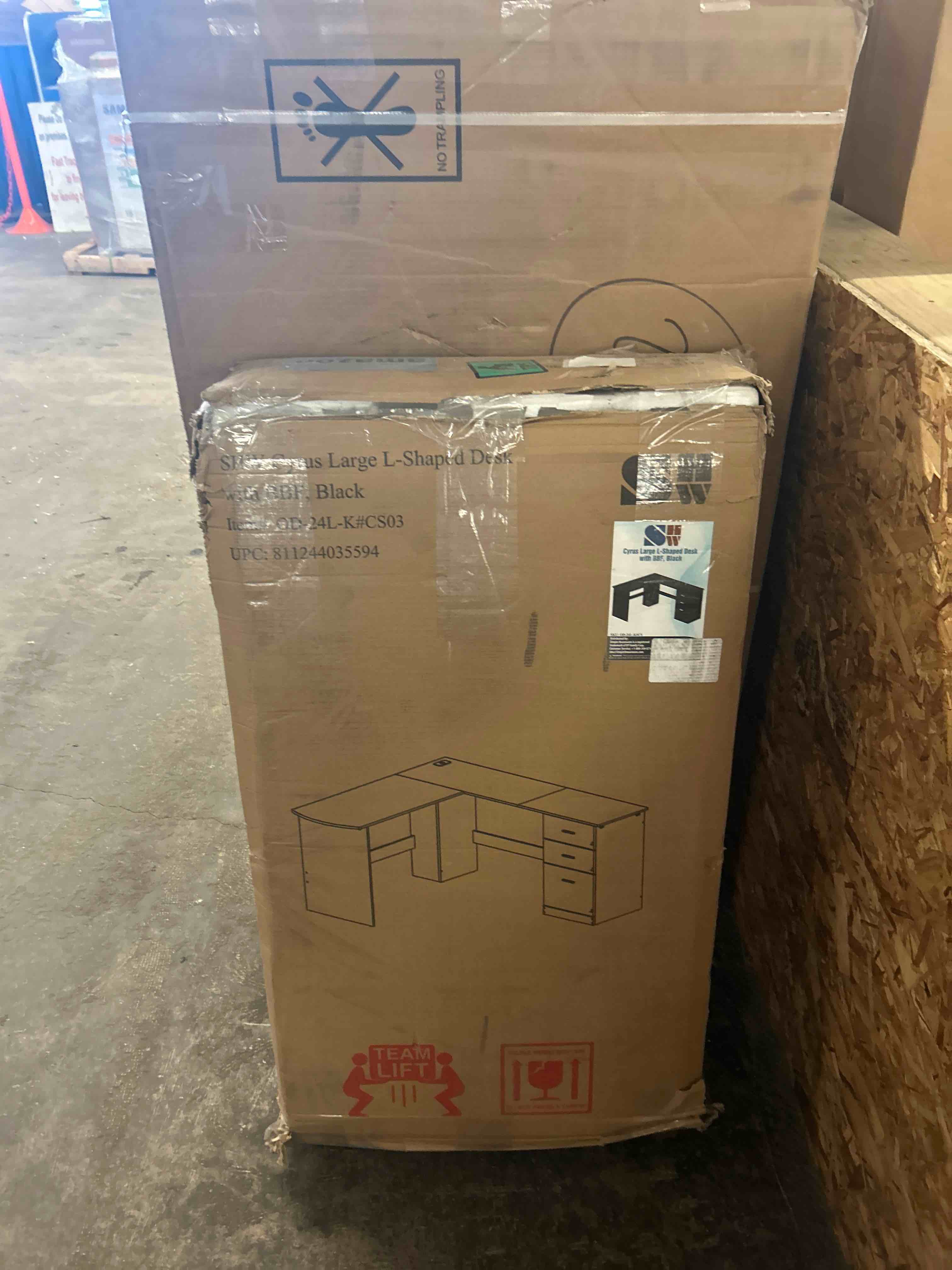 Condition photo showing New/Like New for SHW 51 x 59 Inches L-Shaped Home Office Wood Corner Desk with Box Box File Drawers, Black