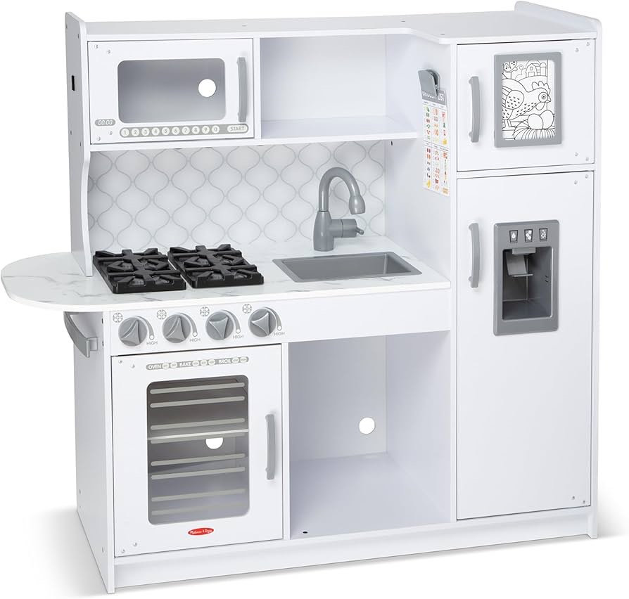 Condition photo showing Good Condition for Melissa & Doug Wooden Chefs Pretend Play Toy Kitchen With Ice Cube Dispenser  Cloud White