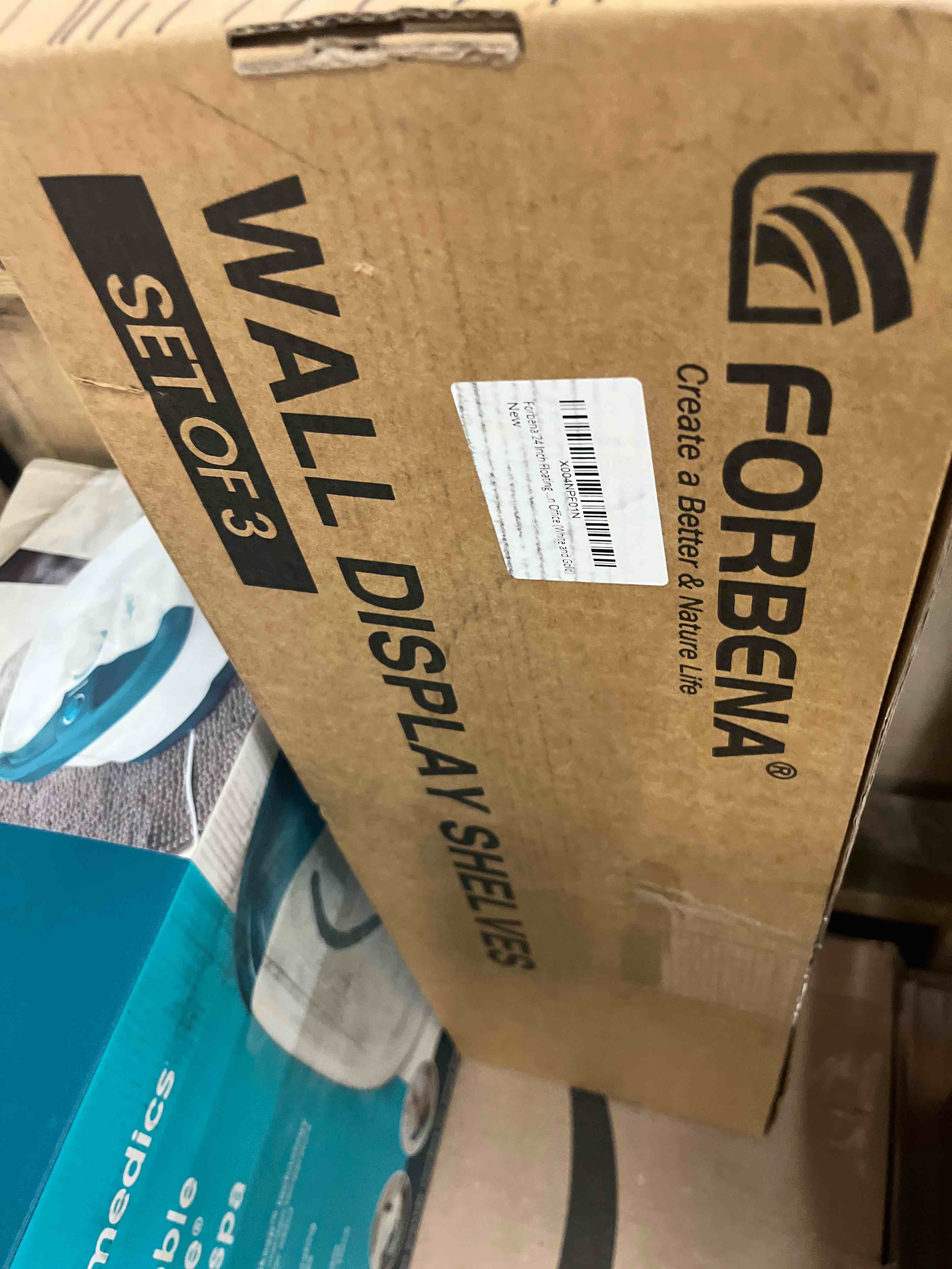 Condition photo showing New/Like New for Forbena 24 Inch Bathroom Floating Shelves for Wall Set of 3, Gold Bathroom Shelves Over Toilet Wall Mounted with Rail, Decorative Hanging Shelf for Bedroom Office Living Room Decor (White and Gold)