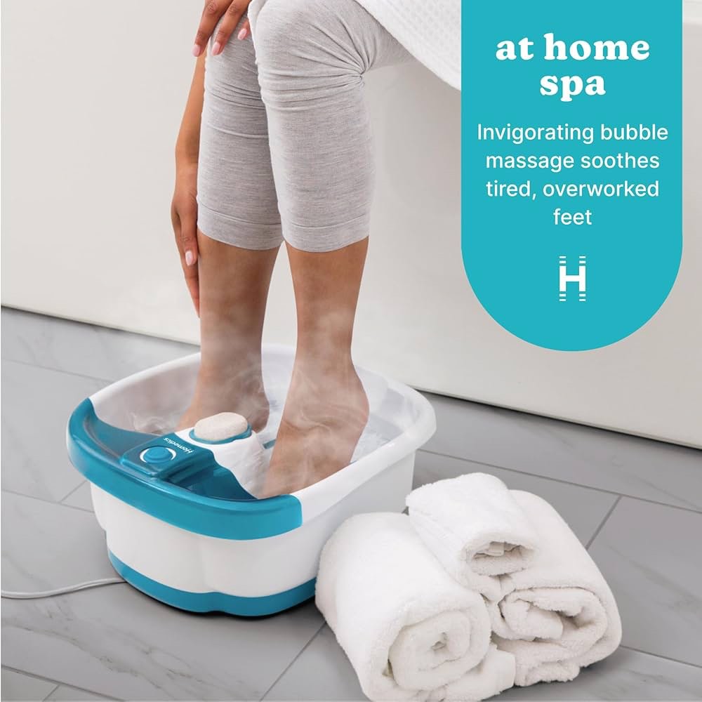 Condition photo showing Good Condition for Homedics Bubble Mate Heated Foot Spa Bubble Foot Massager with Raised Massage nodes and Removable Pumice Stone