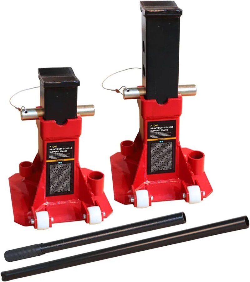 Condition photo showing New/Like New for Big RED ATZ220005R Torin Heavy Duty Pin Type Professional Car Jack Stand with Lock, 22 Ton (44,000 lb) Capacity, Red, 1 Pair