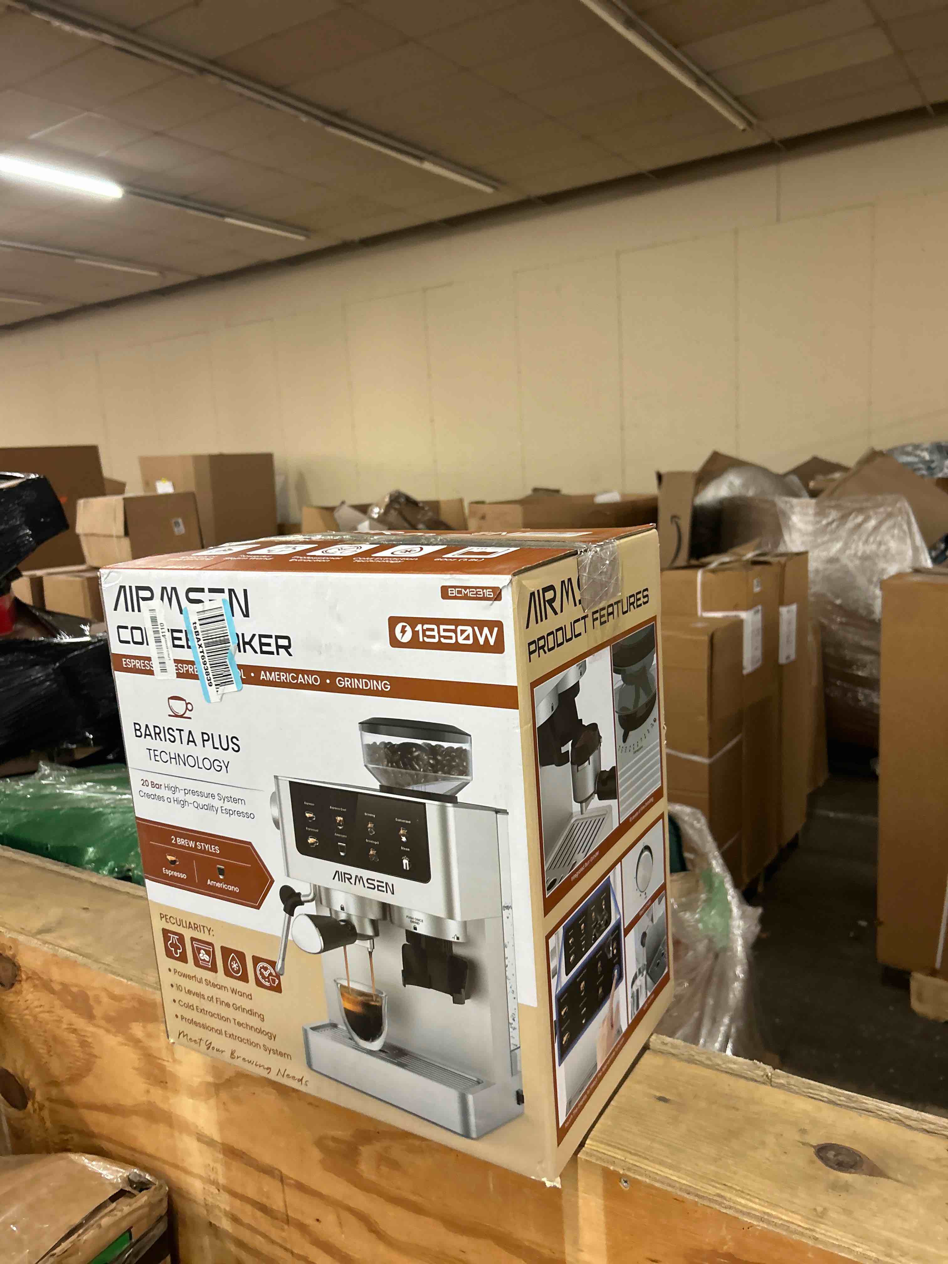 Condition photo showing New/Like New for AIRMSEN Espresso Machines with Burr Grinder, 20 Bar, Milk Frother Steam Wand, Stainless Steel Coffee Maker for Home - Cappuccino Latte & Cold Brew Iced Coffee Maker & Americano