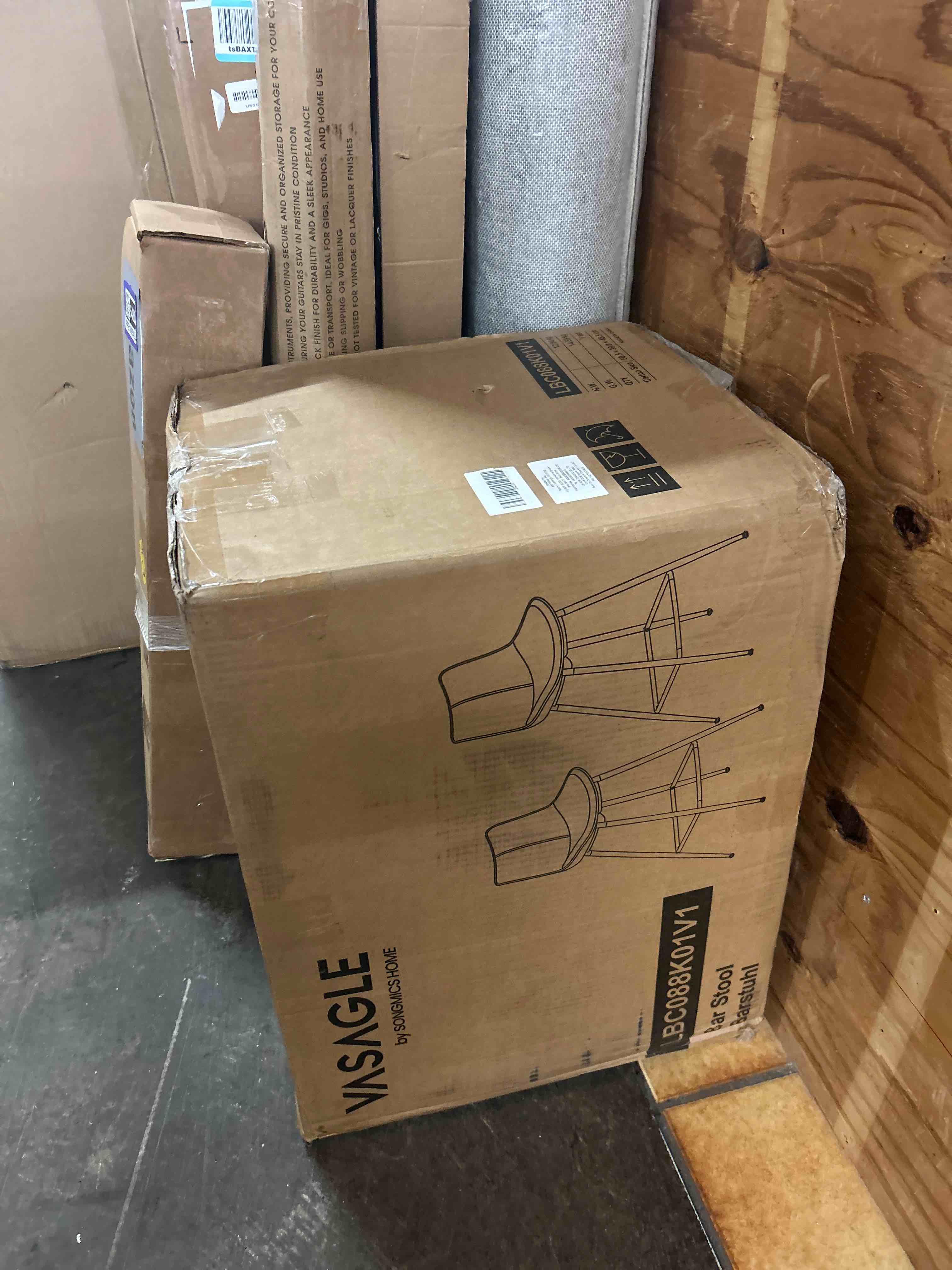 Condition photo showing New/Like New for VASAGLE Bar Stools Set of 2, Counter Height Bar Stools with Back, Ergonomic Backrest, Synthetic Leather, Metal Legs, 24.8-Inch Tall Barstools for Kitchen Island Home Bar, Easy Assembly, Caramel Brown