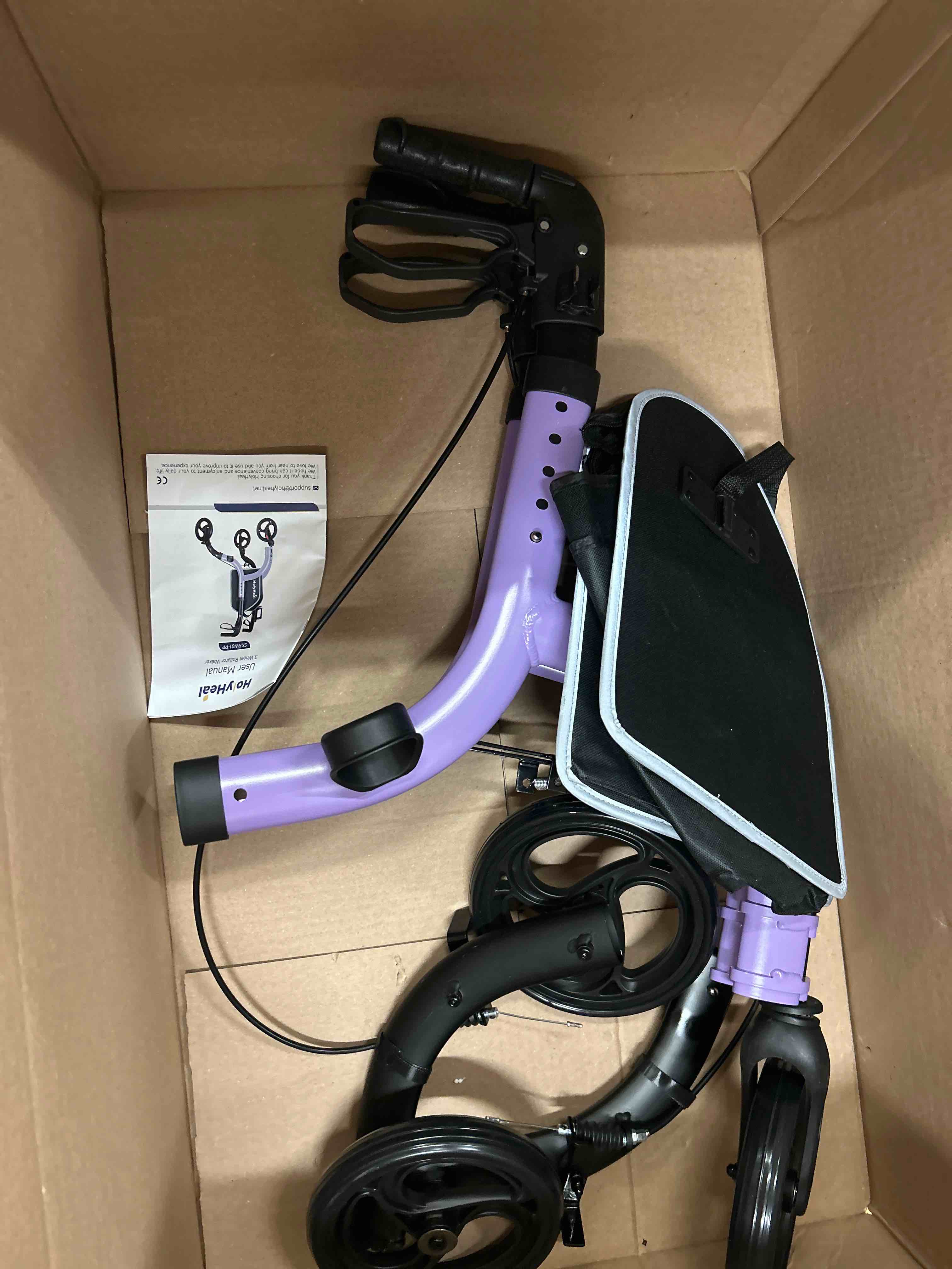 Condition photo showing New/Like New for 3 Wheel Walkers for Seniors, Lightweight Rollator Walkers Foldable for Elderly with Cane Hold and Cup Hold, Height Adjustable Aluminum Three Wheel Rolling Walker Mobility Aid, Purple