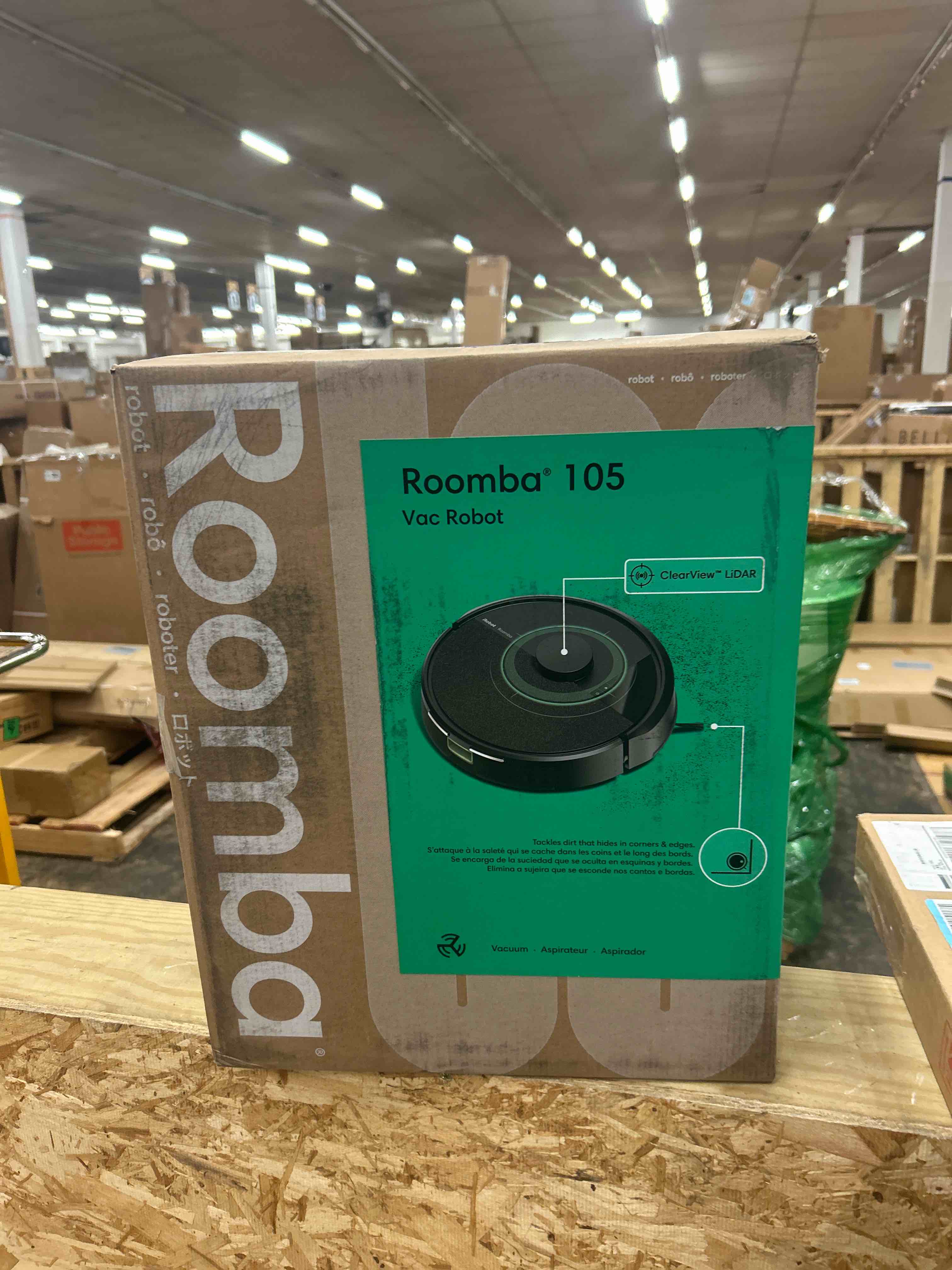 Condition photo showing New/Like New for iRobot Roomba 105 Vac Robot Vacuum - Easy to use, Intense Power-Lifting Suction, LiDAR Navigation, Multi-Surface Cleaning, Cleans in Neat Rows, Self-Charging
