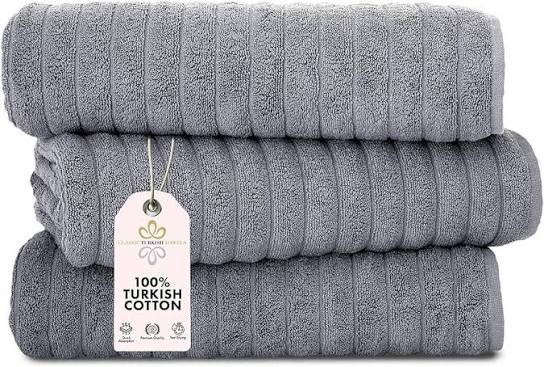 Condition photo showing New/Like New for Classic Turkish Towels CTT - Luxury Jumbo Bath Sheet 3 Piece, 100% Turkish Cotton, Absorbent & Ultra Comfy Bath Towel Sheets for Hotels & Spa | 40"x65" (Grey)
