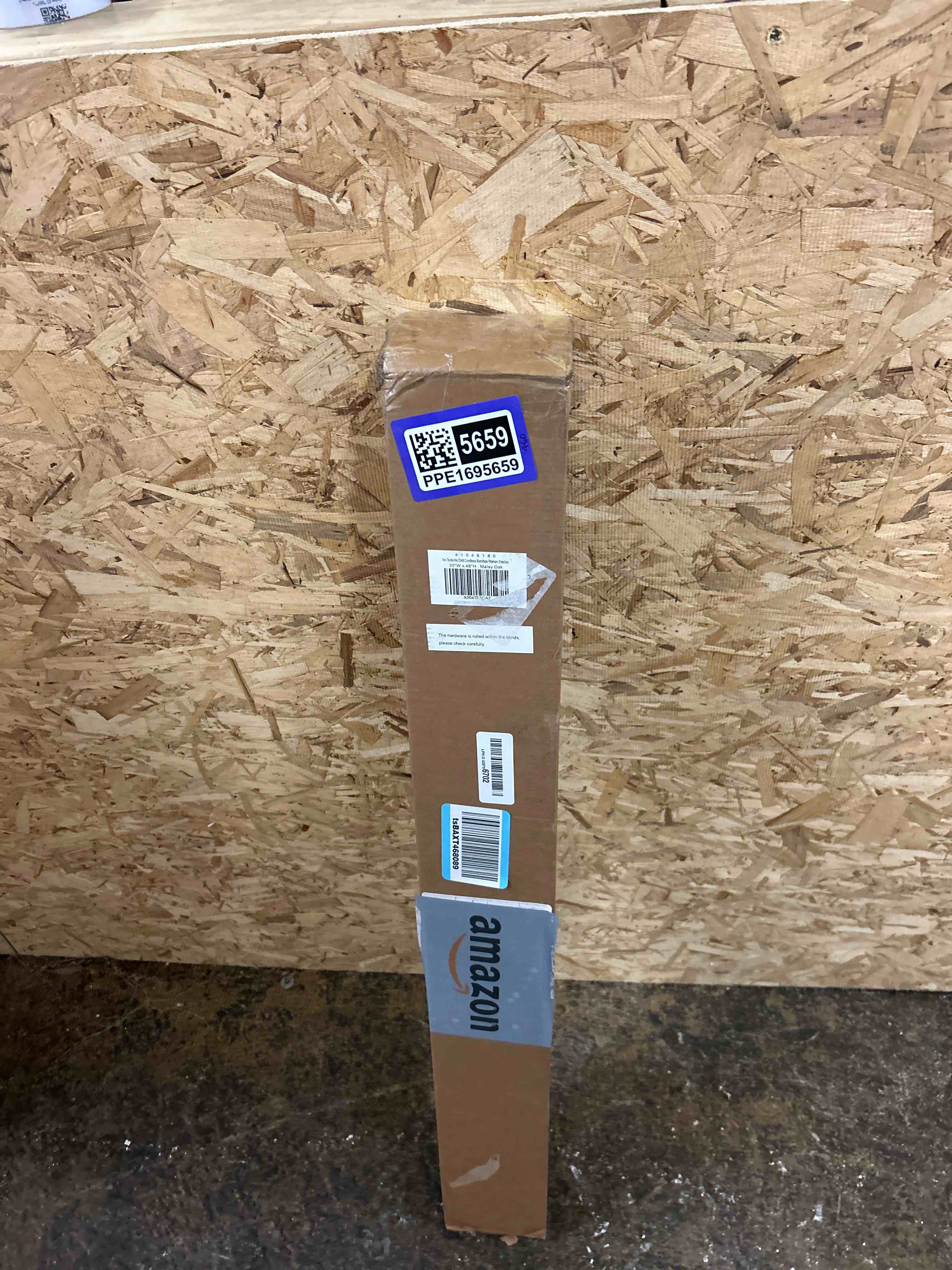 Condition photo showing New/Like New for LazBlinds No-Drill Cordless Roman Shade - Light Filtering Natural Wood, Easy Install Bamboo Blind for Windows 35" W x 48" H, Malay Oak