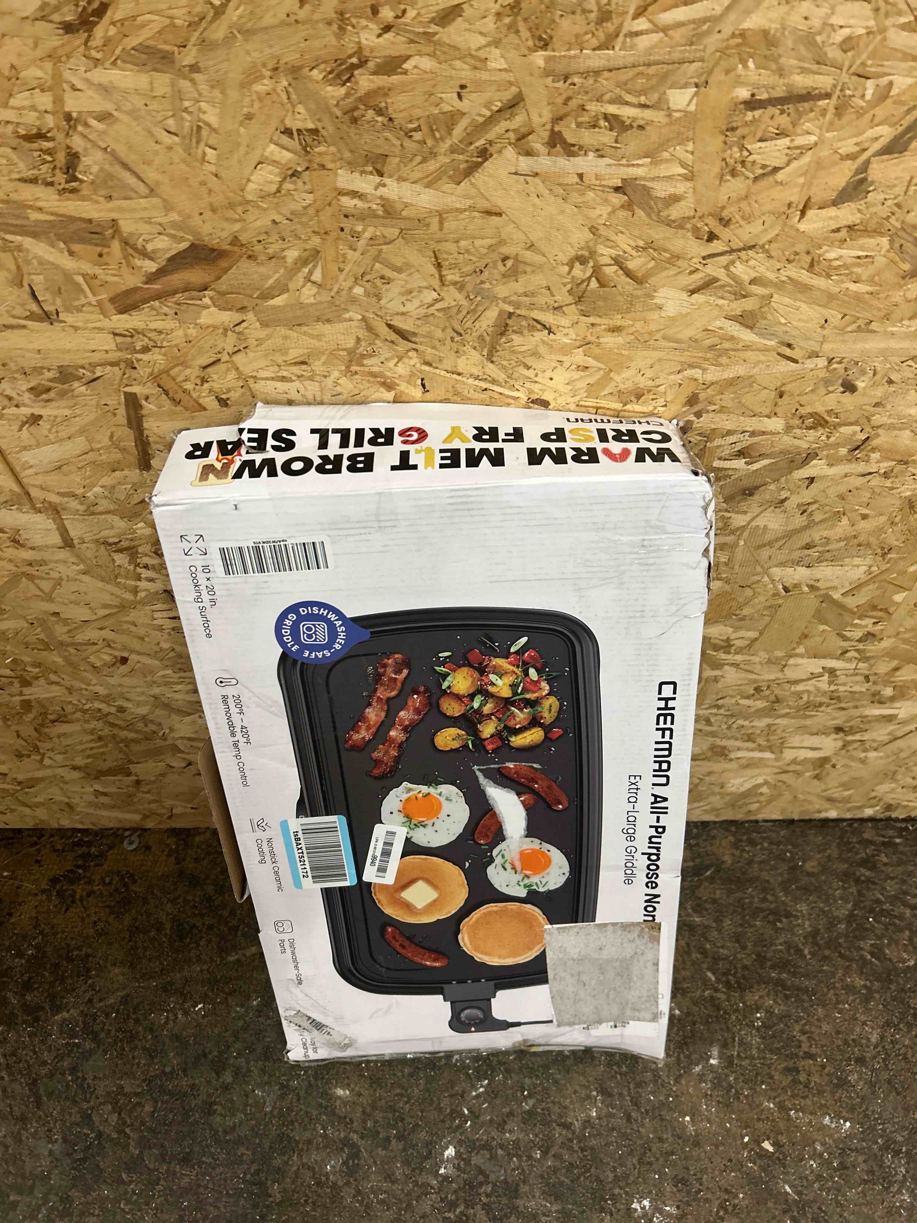 Condition photo showing New/Like New for Chefman XL Electric Griddle with Removable Temperature Control, Immersible Flat Top Grill, Burger, Eggs, Pancake Griddle, Nonstick Extra Large Cooking Surface, Slide Out Drip Tray, 10 x 20 Inch