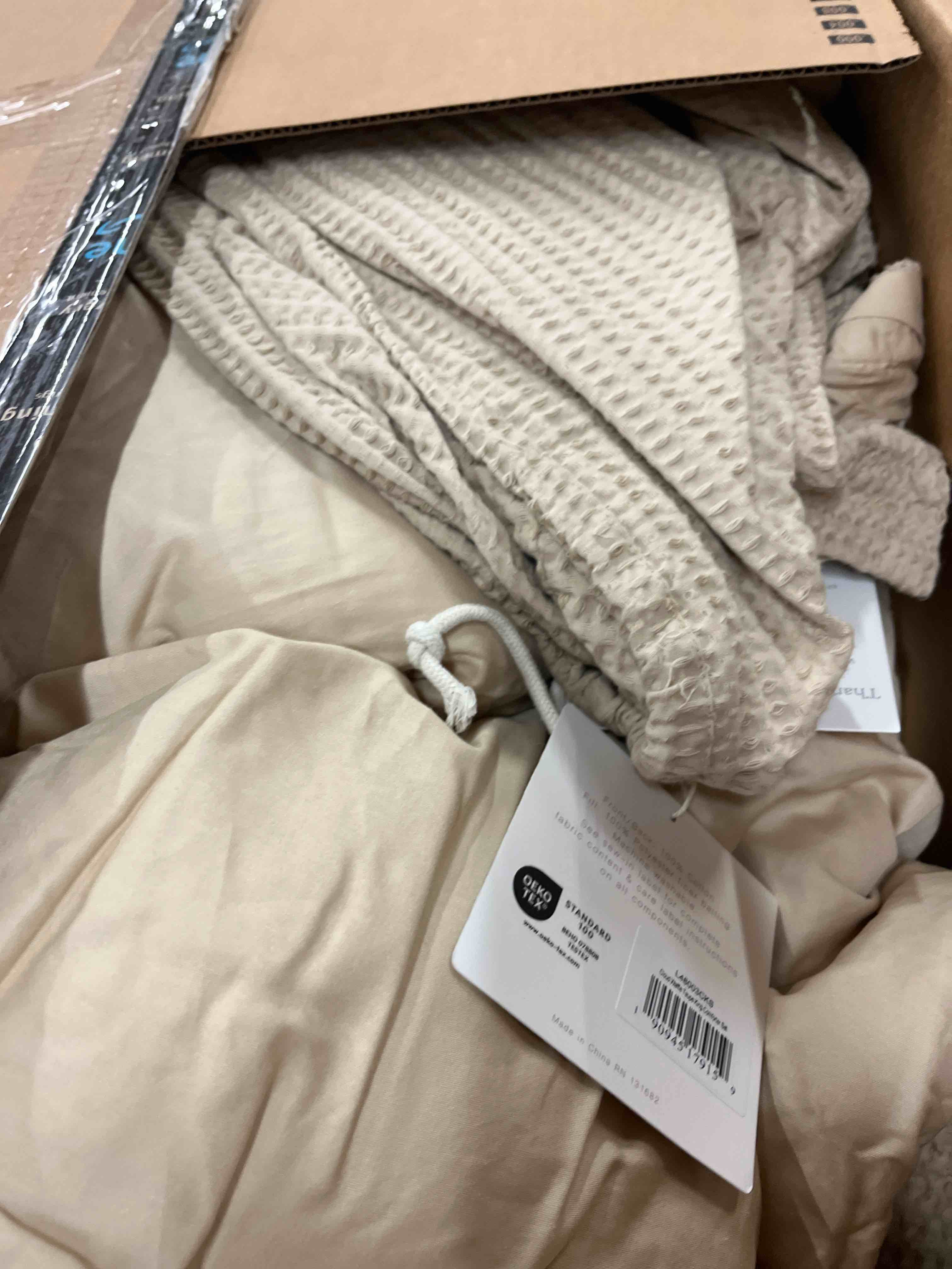 Condition photo showing New/Like New for Levtex Home - Cloud Waffle Taupe Comforter Set - King Comforter + Two King Pillow Cases - Waffle Weave - Taupe - Comforter (106 x 94in.) and Pillow Case (36 x 20in. ) - Cotton