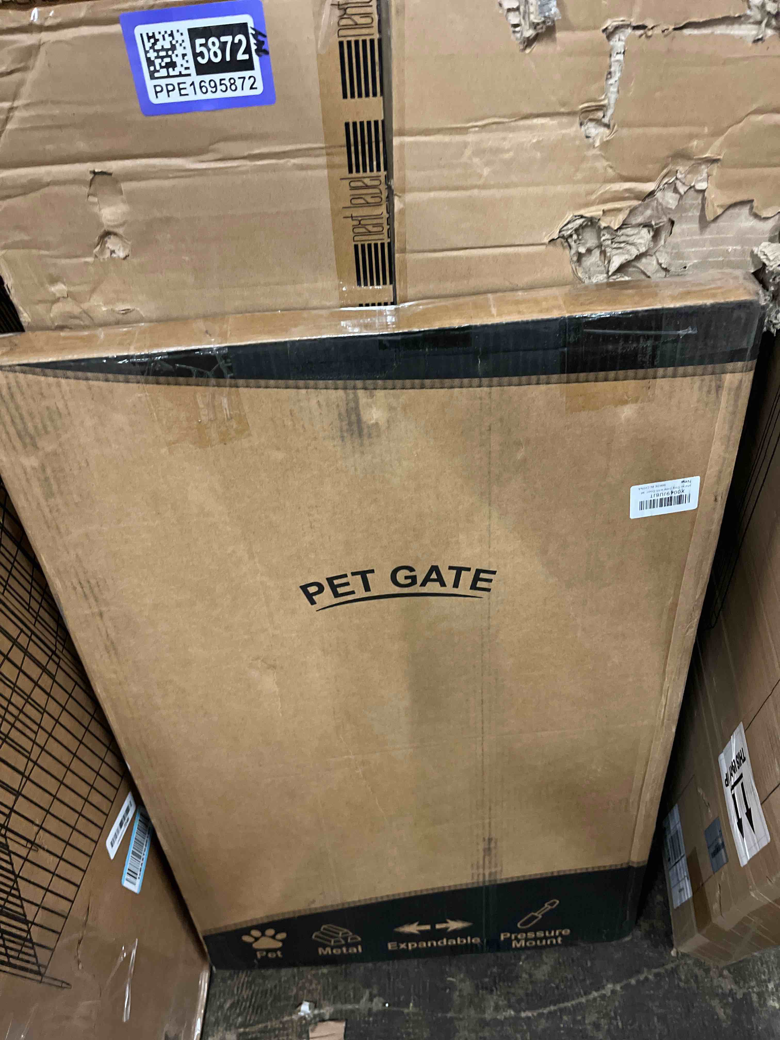 Condition photo showing New/Like New for malier dog gate with door, 34-55" extra wide full metal pet gate short dog gate for stairs, pressure mount 20'' tall puppy gate, easy step over low gate for doorways