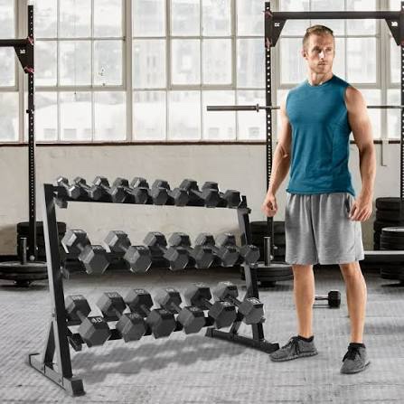 Condition photo showing New/Like New for cap barbell 3-tiered dumbbell storage weight rack  51-inch
