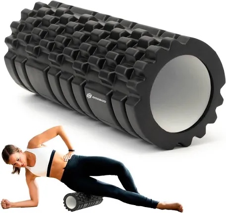 athletic works 18 in. x 5.5 in. hollow core foam roller  firm deep tissue massage roller  black