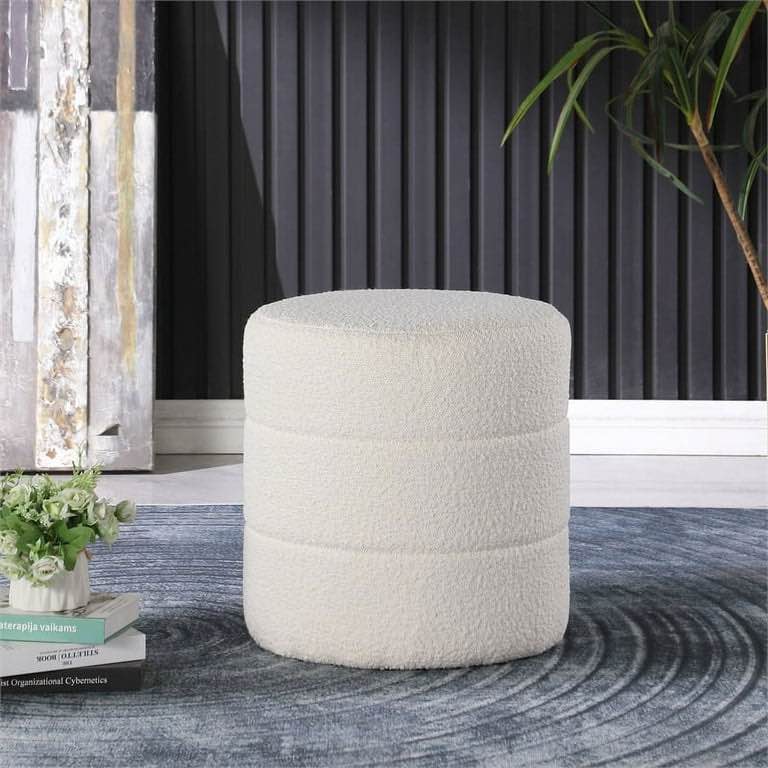 homepop upholstered round ottoman - cream boucle
