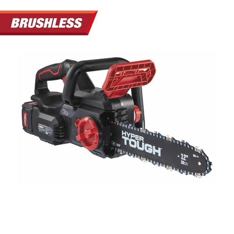 hyper tough 20v 4.0ah battery powered 12in brushless chainsaw, ht22-401-03-03