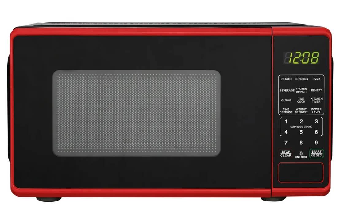 Mainstays 0.7 Cu ft Countertop Microwave Oven, 700 Watts, Red