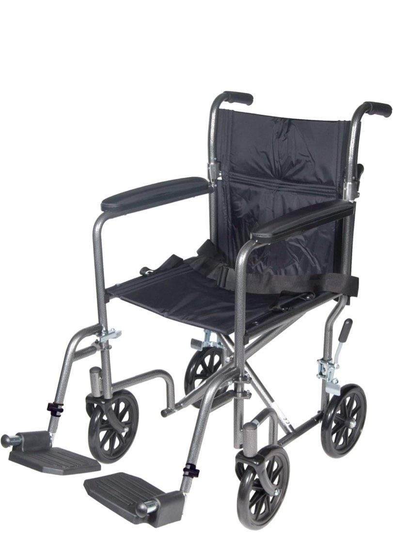 Drive Medical TR37E-SV Lightweight Folding Transport Wheelchair with Swing-Away Footrest, Silver