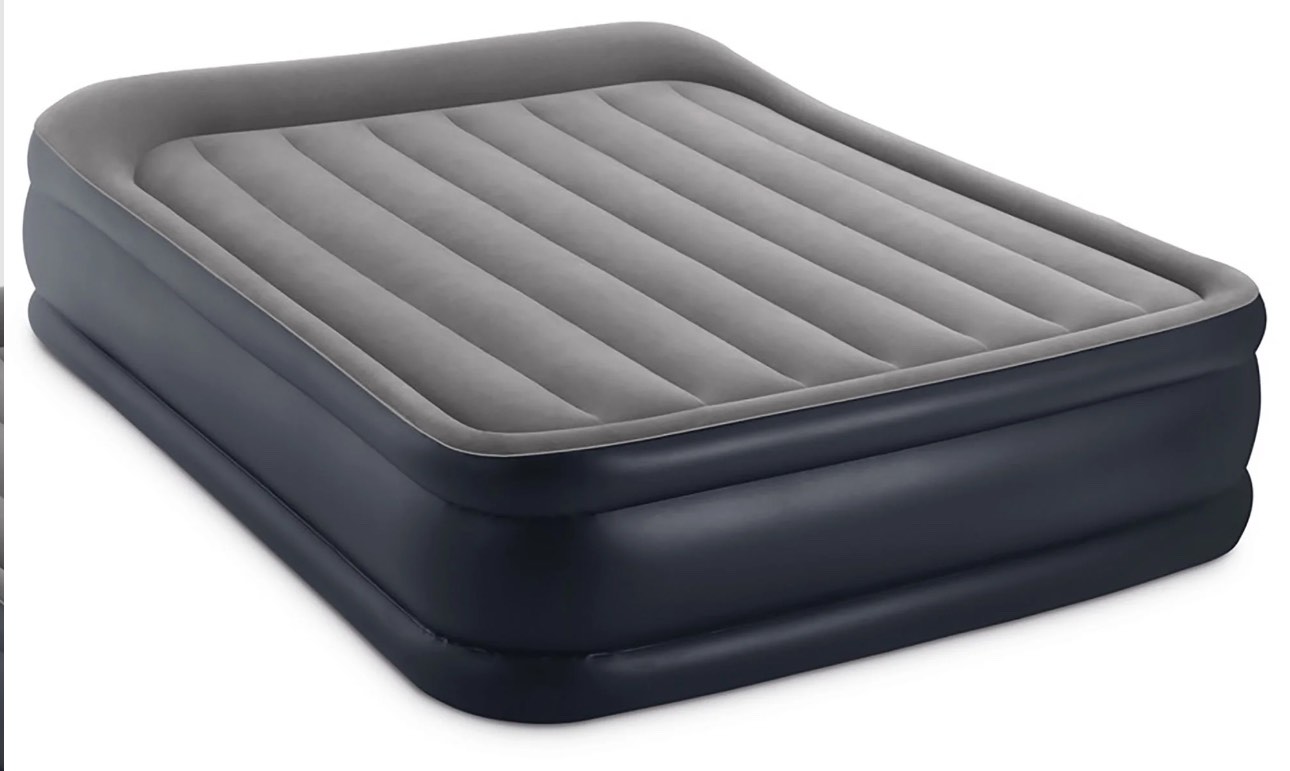 Intex: Dura-Beam: Plus Deluxe Pillow Rest Airbed - Queen - 16.5" Inflatable Air Mattress, Built-In Pump, Fiber-Tech, Carry Bag, 600lb Cap, 64135ED