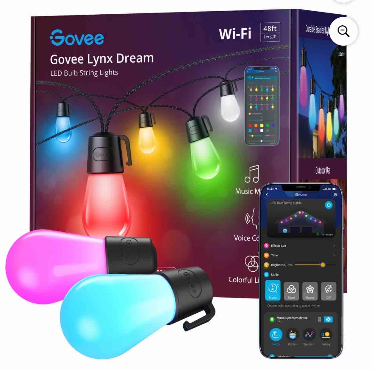 Govee 48ft light Bulbs String RGBW WiFi+Bluetooth, for Indoor and Outdoor Decoration
