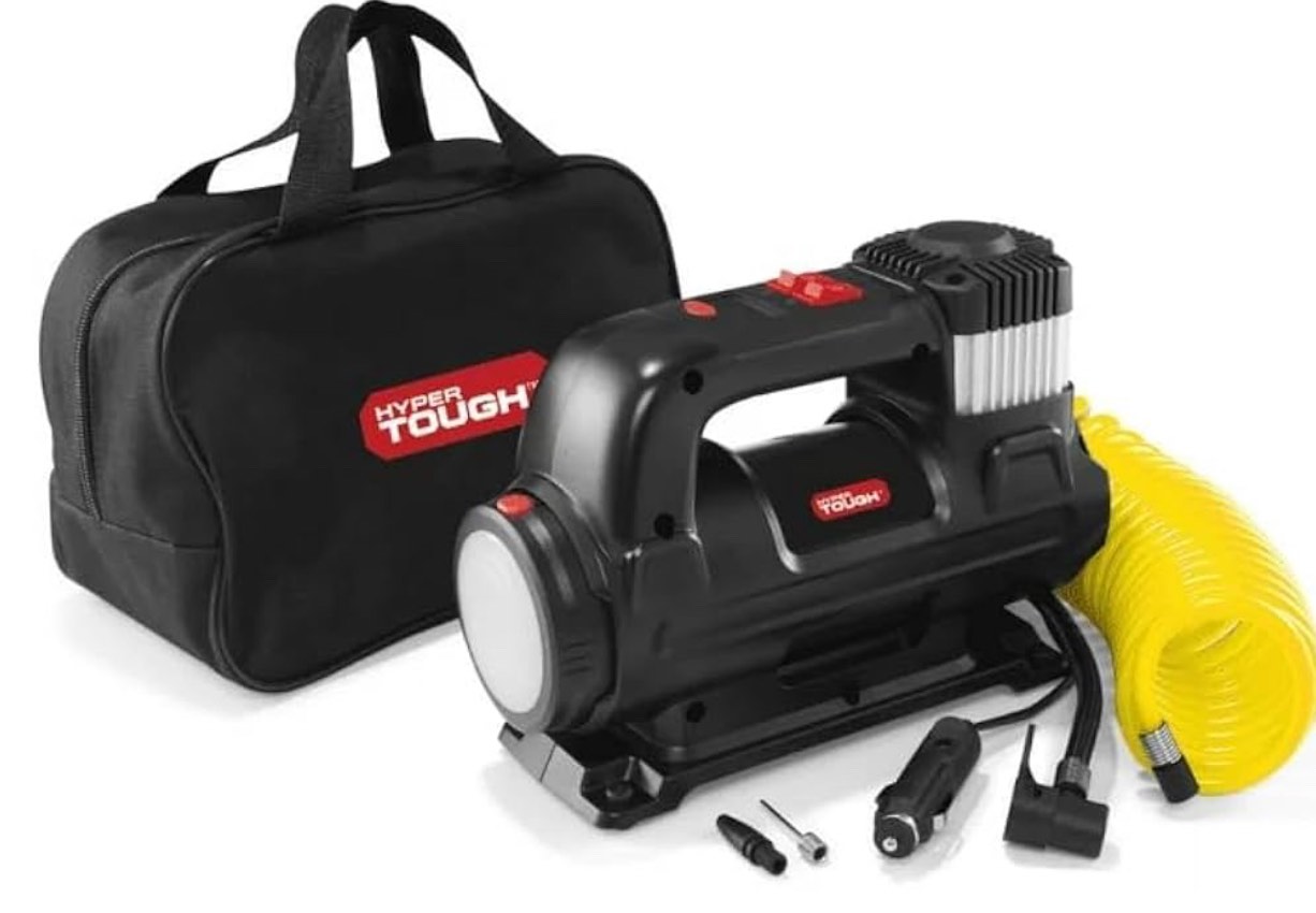 Hyper Tough DC 12V Heavy Duty Direct Drive Digital Tire Inflator with Detachable LED Light, Powerful Direct-Drive Motor & Air-Cooled Motor.